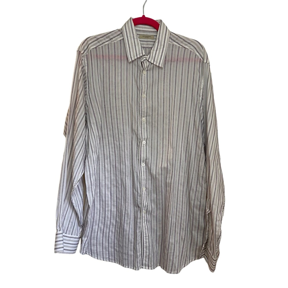 Burberry White & Purple Striped Buton Down Shirt sz L